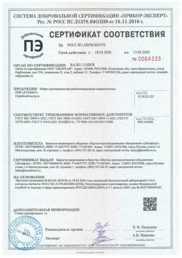 Сертификат соответствия Атлант
